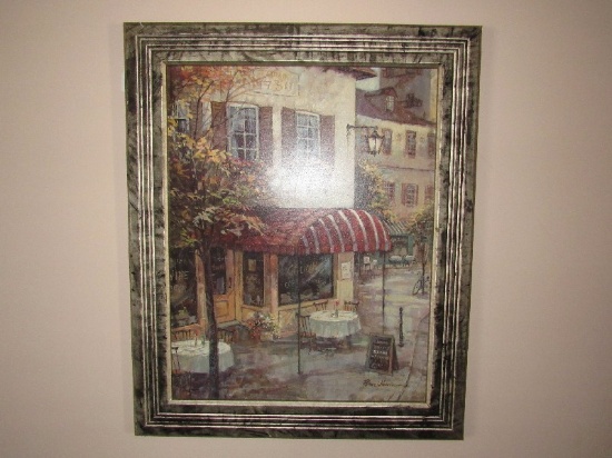 Vintage Paris Café Street Scene Giclee Print on Canvas Panel Back