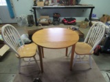 Wooden Table Drop-Leaf w/ 2 Matching Chairs, White Arched Slat Back, Spindle Legs