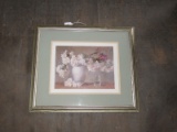 White Flowers in Vase Picture Print in Antiqued Gilted Frame/Matt