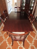 Wooden Dining Table 1 Leaf w/ 6 Chairs, Table w/ Narrow Legs, Curved Sides