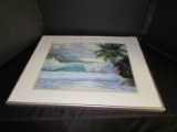 Ocean Tide/Palm Tree Scene Picture Print in Metal Frame/Matt