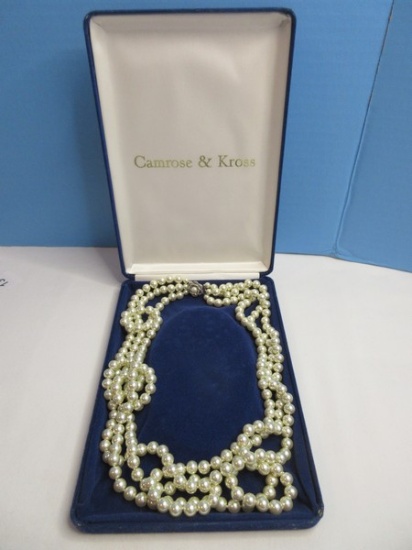 Camrose & Kross Jacqueline Kennedy Collection Multi-Strand Faux Pearl Necklace w/ COA