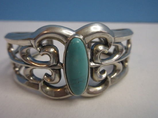Carolyn Pollack 925 Sterling Scrollwork Cuff Bracelet w/ Turquoise Gemstone