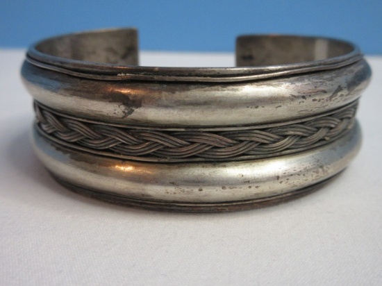 925 Sterling Cuff Bracelet Braided & Double Band Design