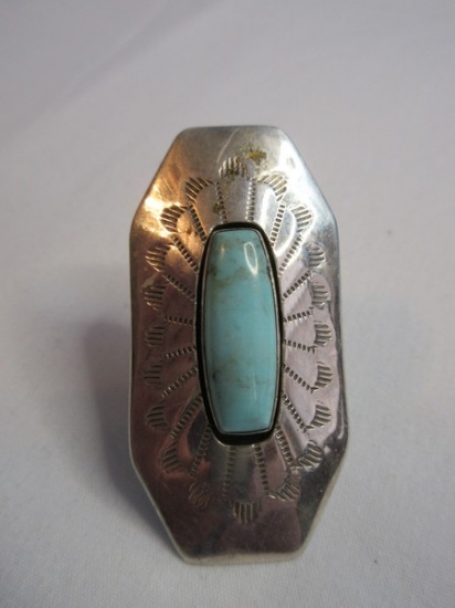 Designer Running Bear Navajo Turquoise Sterling Silver 925 Statement Ring