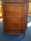 Vintage Oak Bowfront Chest of Drawers w/ Dovetail Drawers, Bail Handle Pulls & Escutcheons