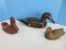 3 Carved Wooden Duck Decoys 3 1/2