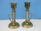 Pair - Colonial Style Chamber Candlesticks Brass w/ Brushed Pewter Accent