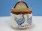 Country Charmer Wall Mount Ceramic Salt Box w/ Wooden Lid Cobalt Rooster & Hen Transfer