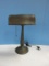 Depression Era Pull Chain Bankers Desk Lamp Cast Iron w/ Relief Design Gilded Patina