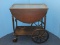 Vintage Mahogany Drop Leaf Tea Cart Base Shelf, Spoke Wheels & Glass Serving Tray Top