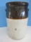 #4 Pottery Stoneware Brown Two Tone Glaze Churn/Crock w/ Lug Handles
