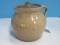 Vintage Pottery Handled Bean Pot w/ Brown Lid