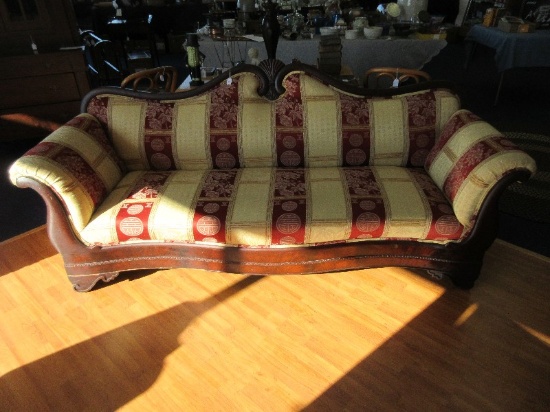 Exquisite Neoclassical Empire Style Sofa Flame Grain Mahogany, Carved Back