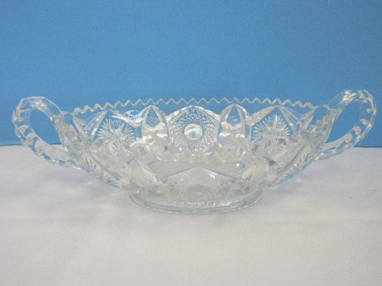 Vintage Nutcut Imperial Glass Star & File Pattern oval Double Handled Footed Bowl