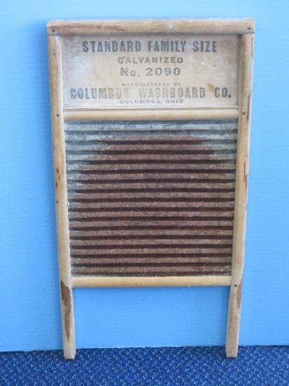 Vintage Columbus Washboard Co. No.2090 Standard Family Size Galvanized Washboard