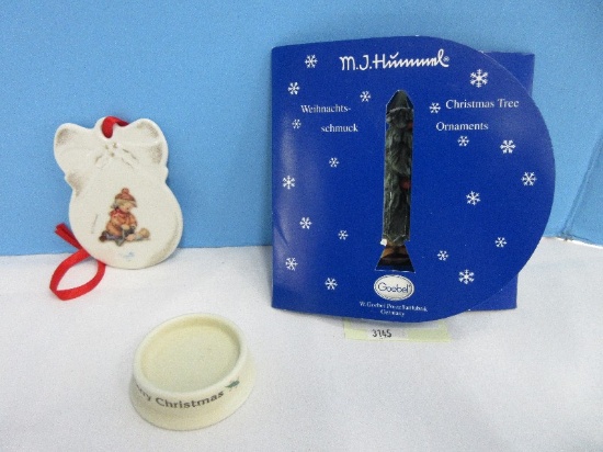 2 Piece - Goebel Hummel "Merry Christmas" Display Base & "Sleep Tight" #1682 Tree Ornament