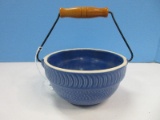Tender Heart Treasures Yesteryear Stoneware Bowl w/ Wire Wood Handle Textured Finish