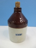 Rare Find Mercury Pottery Bottle w/ Cork Stopper Two Tone Glaze Finish