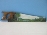 Collectible Vintage Wooden Handle Saw Art Tranquil Pastoral Farm