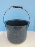 Vintage Graniteware Blue Speckle Enamelware Pot w/ Wire Handle