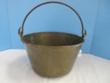 Early Brass Bucket/Pail/Kettle Pot w/ Wrought Iron Rat Tail Handle