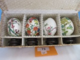 Collection Set - 4 Porcelain Oriental Design Floral & Fruit Hand Painted Eggs