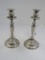 Pair - Vintage Tall Spindle Design Candlesticks, Ribbed Trim Base