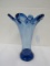 Blue Glass Tall Vintage Vase Twist Motif, Wave Trim