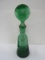 Vintage Green Glass Bottle w/ Round Face Stopper, Erik Hayland 1960's Kosta Boda Decanter