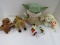 Toy Lot - Ceramic Pinocchio & Cricket, Beanie Babies, Grogu Toy