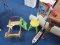 Child Lot - Radio-Flyer Wooden Toy Cart, Green Folding Step, Crayola Stool