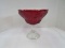 Ruby Glass/Clear Stem Base Raised Bowl w/ Leaf/Grape Motif