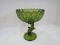 Vintage Emerald Glass Stem w/ Flower Design Tall Cup