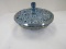 Blue Iridescent Wide Center Bowl w/ Hobnail/Oval Cut Motif