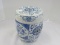 Blue/White Floral/Block Pattern China Décor Pierced Top/Sides