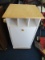 White Wooden Kitchen Island/Cabinet Drop-Down Front, Towel Rack, 3 Peigion Holes