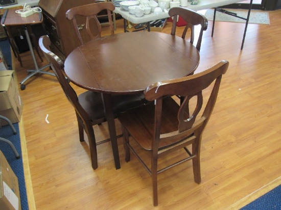 Wooden Round/Drop Leaf Table w/ 4 Chairs Oval/Urn Backs w/ Block Feet
