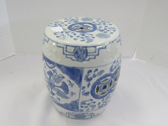 Blue/White Floral/Block Pattern China Décor Pierced Top/Sides