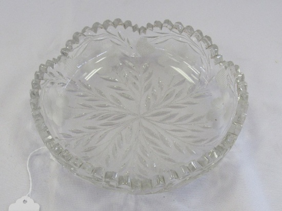 Crystal Glass Bowl Sawtooth Rim w/ Etched Floral/Leaf Motif