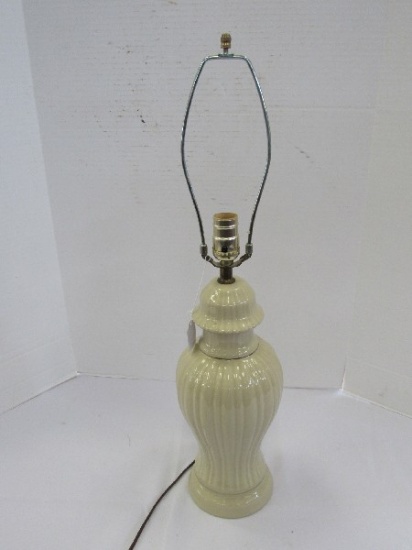 Tall Cream Urn Design Lamp Ribbed Body Gilted Bands