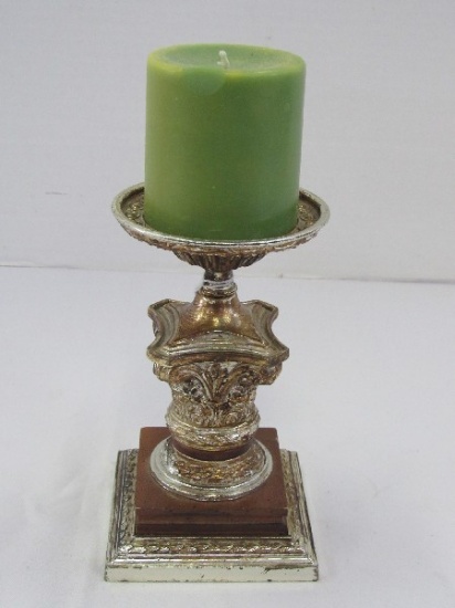 Gilted Antique Patina Ornate Design Votive Candle Holder w/ Candle