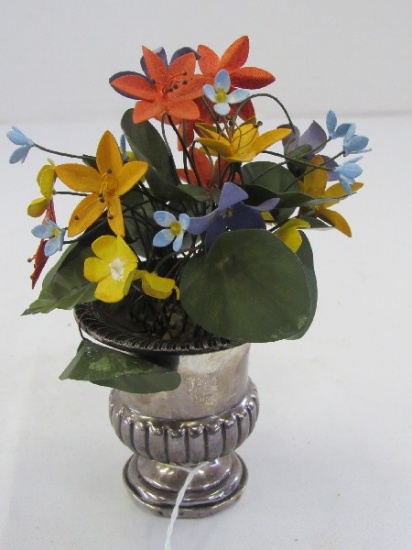 Pisher Sterling Weighted 2516 Urn Planter w/ Faux Metal Flowers