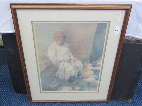 Woman Making Woven Baskets Vintage Litho Print Limited 39/500 Edition