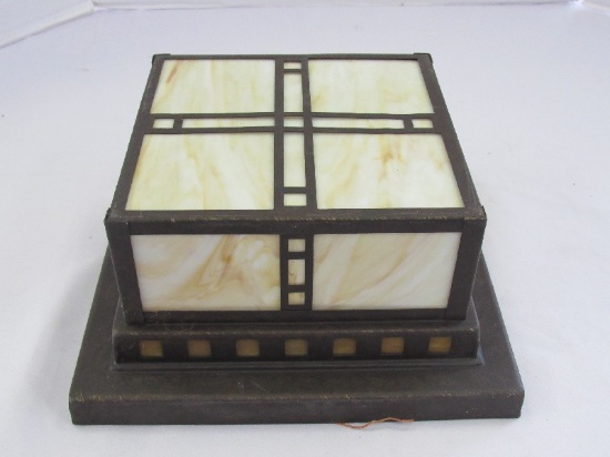 Ceiling Mounted Light Yellow Slag Glass w/ Antique Patina Metal Frame