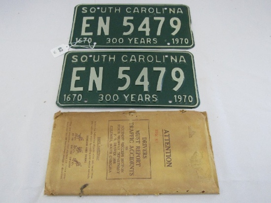 South Carolina 1670 300 Years 1970 Vintage License Plates