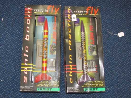 2 Vintage Ready to Fly Complete Model Rocket Sets, Chain Reaction & Sonic Boom