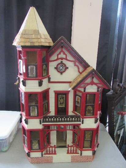 Awesome Hand Made Wooden Vintage Doll House Lighted w/ Moving Windows/Door
