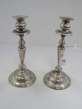 Pair - Vintage Tall Spindle Design Candlesticks, Ribbed Trim Base