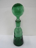 Vintage Green Glass Bottle w/ Round Face Stopper, Erik Hayland 1960's Kosta Boda Decanter